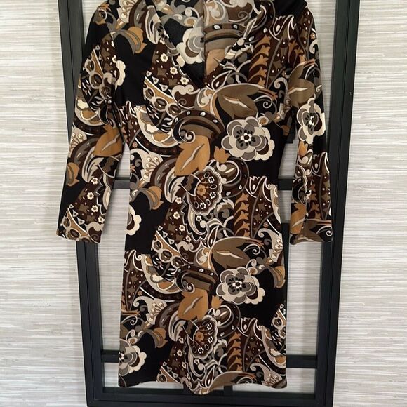 Vintage looking brown 70s 80s style dress three-quarter sleeve size S - Picture 1 of 5